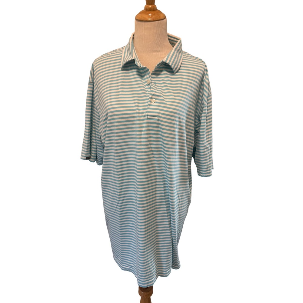Dunning Golf XXL Polo Shirt Striped‎ Blue White Short Sleeve Menswear
